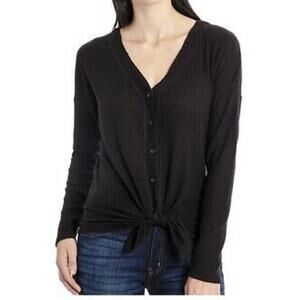 Isaac Mizrahi NY Womens Size Large Long Sleeve Waffle-Knit Button-Up Top, Grey